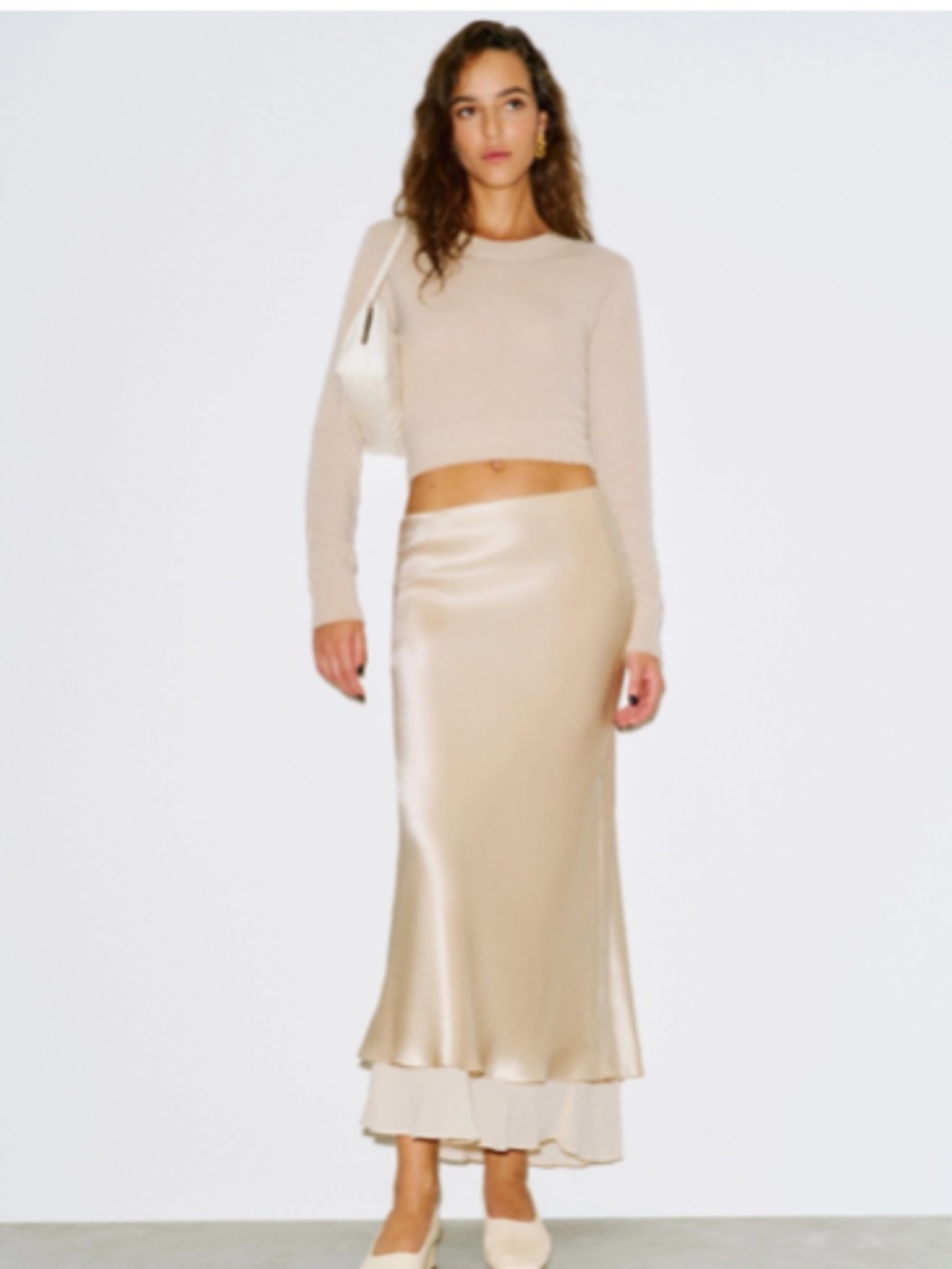 Reformation Marcia Silk Skirt in Almond